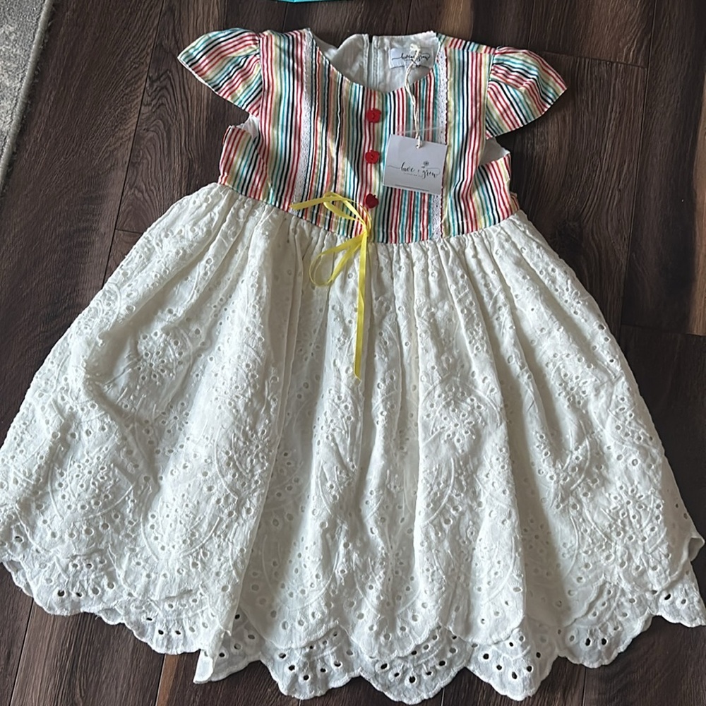 Love & Grow Girls size 8 Apple Button Rainbow Striped Dress/Tunic NWT
